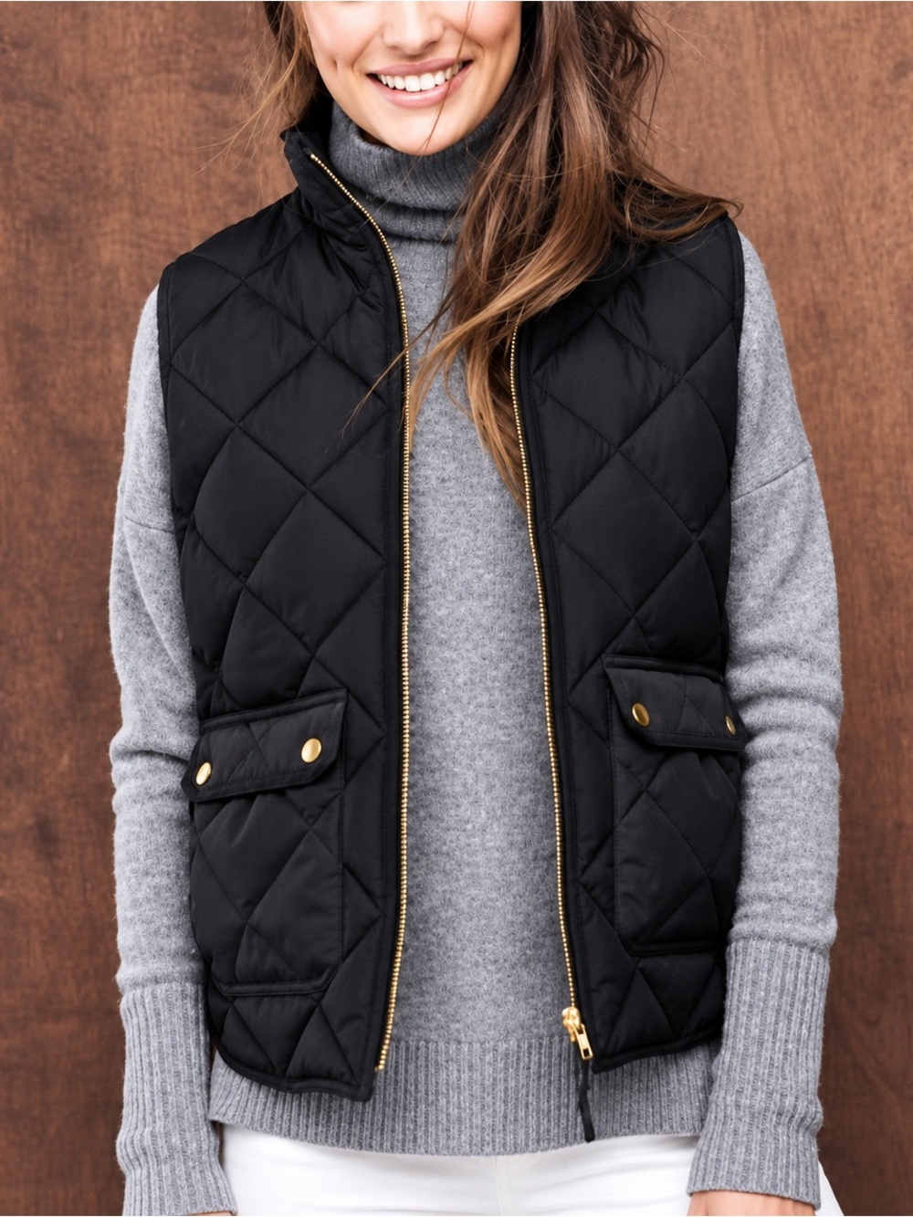 J. Crew Black Quilted Puffer Vest with Gold Hardware